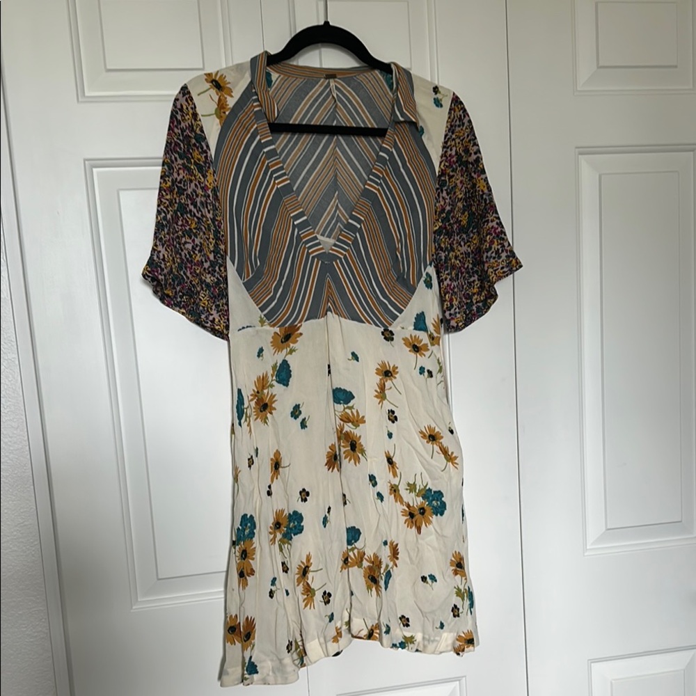 Free People Floral and Geometric Patterned Dress with slip